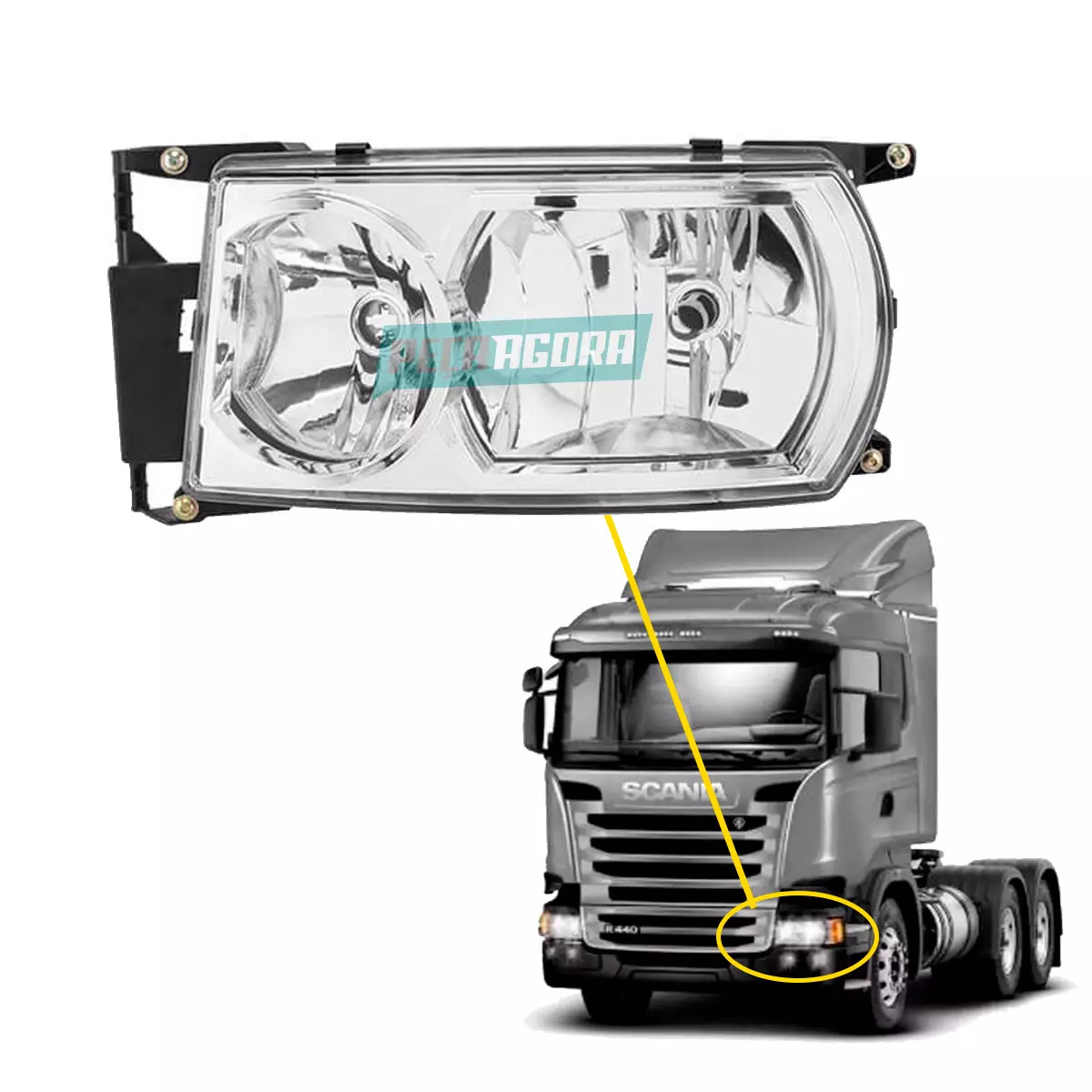 FAROL ESQUERDO PARA SCANIA 4 114 124 1997 A 2008 SERIE 5 P G R 2009 A 2019 (1760