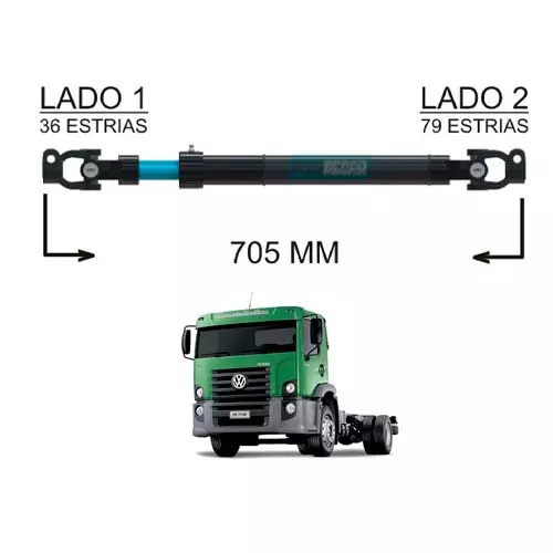 COLUNA DIRECAO COMPLETA 705MM VW 17320 19320 19370 24250 24320 25320 26260 (2T24