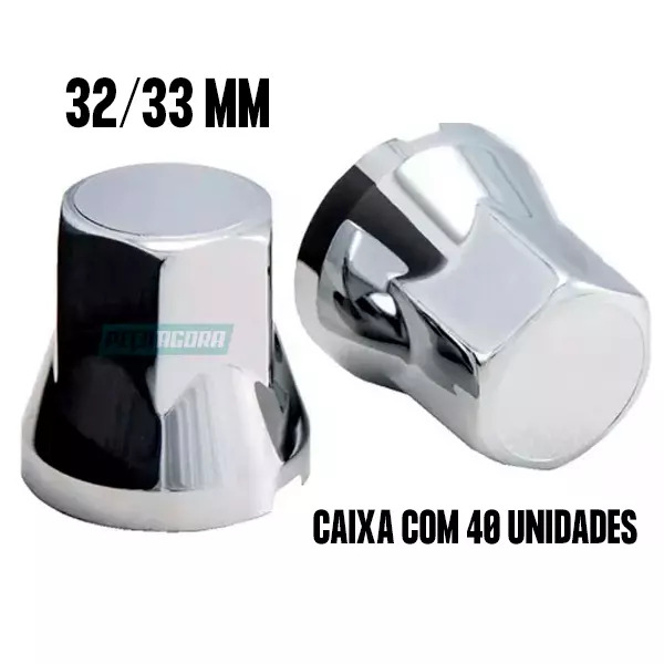 KIT 40 CAPA DE PORCA SEXTAVADA CROMADA 32/33MM RODA CAMINHAO (K40-AP0016)