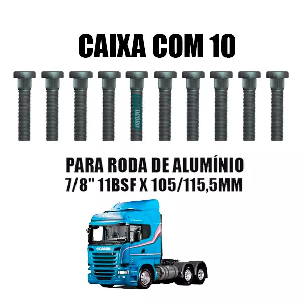 CAIXA 10 PARAFUSO RODA ALUMINIO TRASEIRA 7/8'' 11BSFX105/115,5 PARA SCANIA SERIE