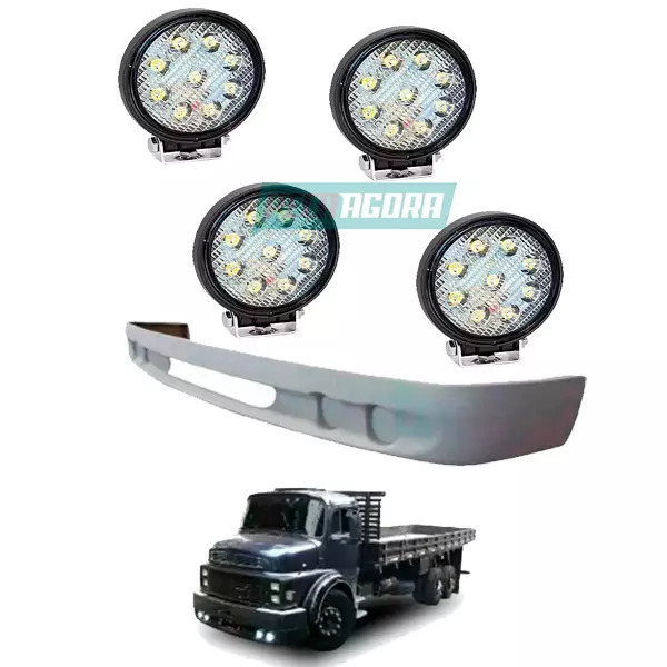 KIT SPOILER COM 4 FAROIS DE MILHA MB 1113 1313 1513 2013 CARA PRETA 4 FAROIS FIB