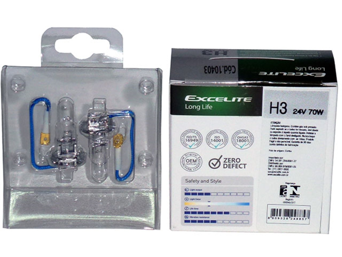 PAR LAMPADA H3 24V 70W LONG LIFE DIVERSOS LINHA PESADA (H324V].)