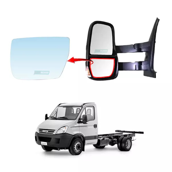 VIDRO RETROVISOR AUXILIAR ESQUERDO COM DESEMBACADOR IVECO DAILY 2008...2018 (380