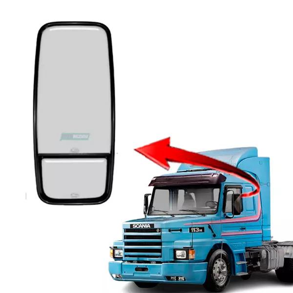 ESPELHO RETROVISOR BIPARTIDO ESQ MANUAL PLANO SCANIA 112 113 - COM DESEMBACADOR 