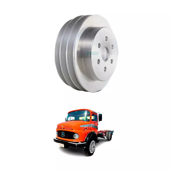 POLIA BOMBA D'AGUA 3 CANAIS ALUMINIO 6 FUROS MBB 1313 1513 2013 OM352 GRANDE COM