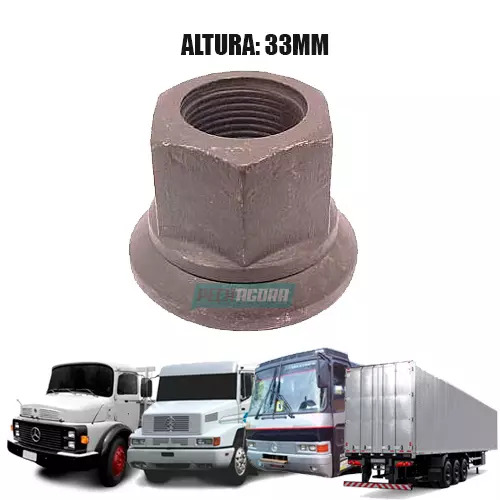 CAIXA 10 PORCA RODA M22-1,5 CHAVE 32 ALTURA 33MM MB 1313 1318 1414 1420 1932 193