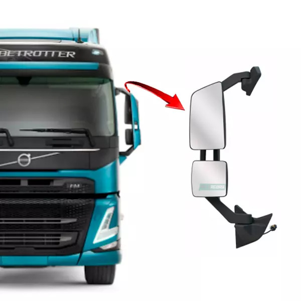 ESPELHO RETROVISOR ESQUERDO MANUAL VOLVO FH 2015... FM 2016... COMPLETO COM AUXI