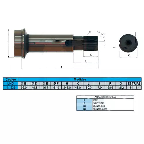 PONTEIRA CARDAN CATERPILLAR 938G 924 COM ROSCA 31 ESTRIAS (L41535)