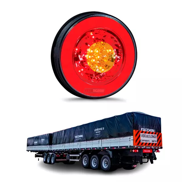 LANTERNA TRASEIRA HALO LIGHT 3 FUNCOES POSICAO FREIO LED 24V SUPORTE TRASEIRO CA