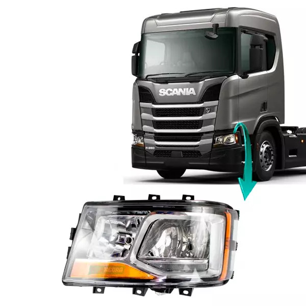 FAROL PRINCIPAL ESQUERDO PARA SCANIA NTG - 2019...P G R SERIE 6 COM PISCA EM LED