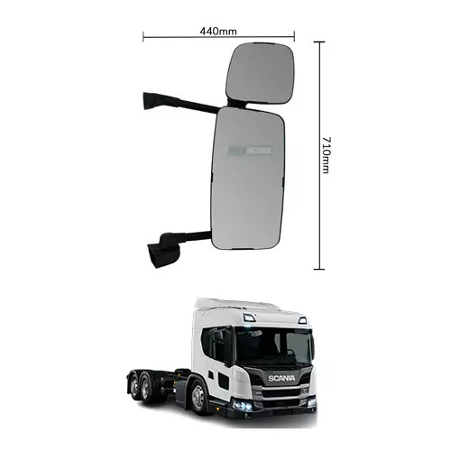 ESPELHO COMPLETO CONVEXO BIFOCAL DIR PARA SCANIA SERIE 5 LINHA CABINE P ANO 2007