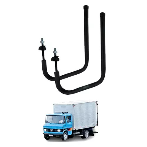 PAR SUPORTE ESPELHO ACO CARBONO PINTADO PRETO DIR ESQ MERCEDES BENZ L608 L68D L7