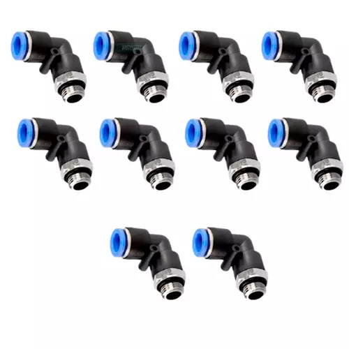 KIT 10 CONVEXAO COTOVELO PNEUMATICO ROSCA 1/8 X TUBO 8MM BSP (10188)