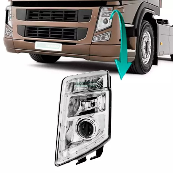 FAROL PRINCIPAL LADO ESQUERDO VOLVO FH13 FM13 (21035638-82304599-21123489-210356