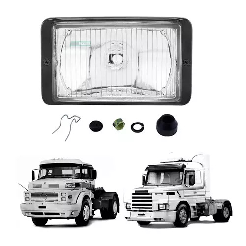 FAROL MILHA AUXILIAR UNIVERSAL H3 RETANGULAR 155X90MM PRETO VIDRO MB SCANIA (384