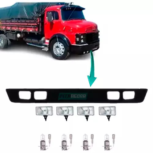 KIT SPOILER 4 FAROIS LAMPADAS H3 24V MB 1113 CARA PRETA CENTRO ABERTO (K.AS2140-