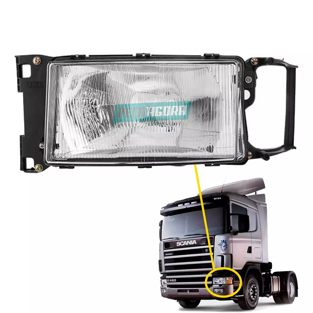 FAROL COMPLETO SEM PISCA LE PARA SCANIA SERIE 4 TODOS 124G (1733229.)