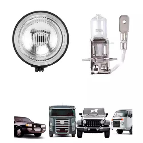 KIT FAROL MILHA E LAMPADA H3 AUXILIAR REDONDO UNIVERSAL 110MM (K.F58-GL45H3)