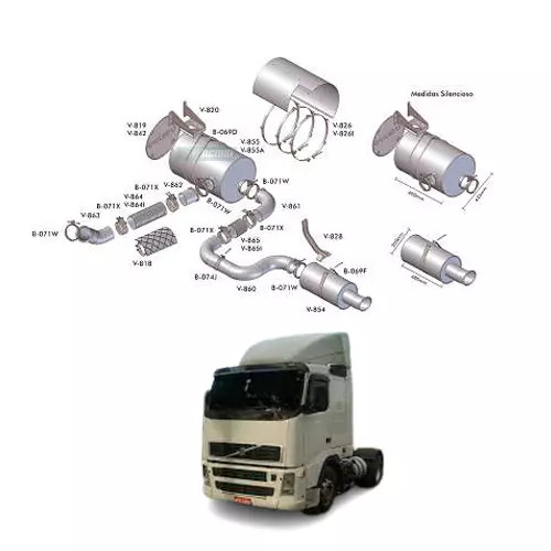 TUBO SAIDA SILENCIOSO 5 POL VOLVO FH FM EURO 3 ANO 2004 ATE 2011 (1628883-V861)