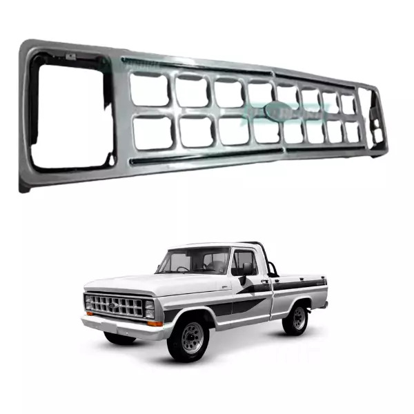 GRADE DIANTEIRA FERRO FORD F1000 F4000 85 A 92 FAROL QUADRADO PRATA (85TU8200A-2