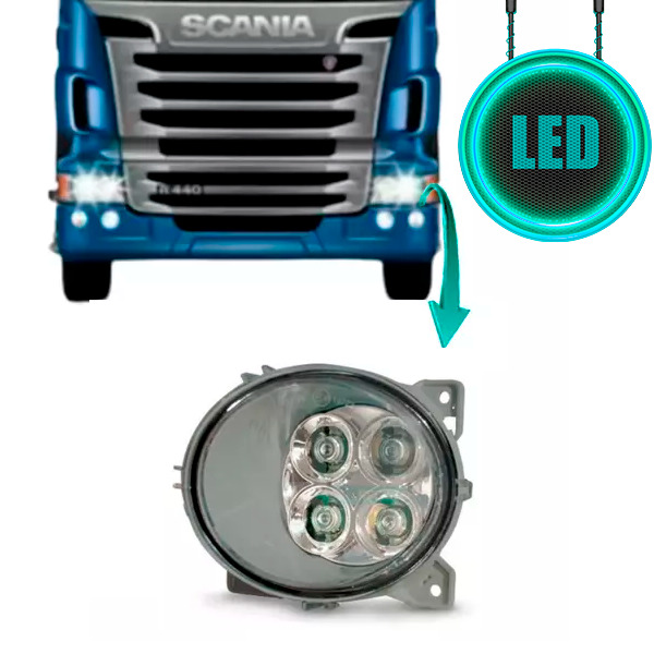 FAROL AUXILIAR ESQUERDO LED SCANIA SERIE 4 E 5 P310 P250 R440 G440 P360 2009 A 2