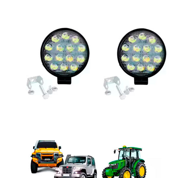 PAR FAROL MILHA 14 LED 11CM 42W 12V 24V REDONDO OFF ROAD 6000K (CX.62102023**2)