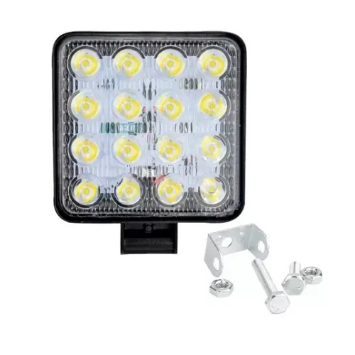 FAROL MILHA LED QUADRADO 16 LEDS 48W 11CM 10 A 30V JIPES CARROS CAMINHOES MAQUIN