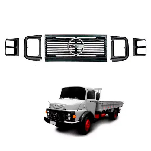 CONJUTO GRADE FRONTAL INJETADO PRETO MERCEDES BENZ 1113 1114 1932 (279386-M124H)