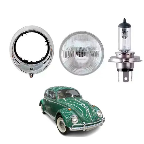 KIT FAROL ARO E LAMPADA H4 12V VOLTS DIANTEIRO ESQ DIR FUSCA ATE 74 MB 1113 KOMB