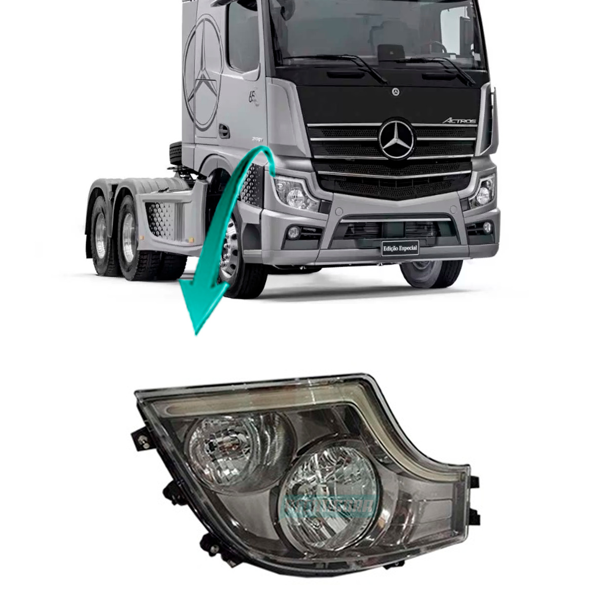 FAROL PRINCIPAL LED DIREITO MB ACTROS NEW EURO 5 APOS 2020 MASCARA NEGRA (961820