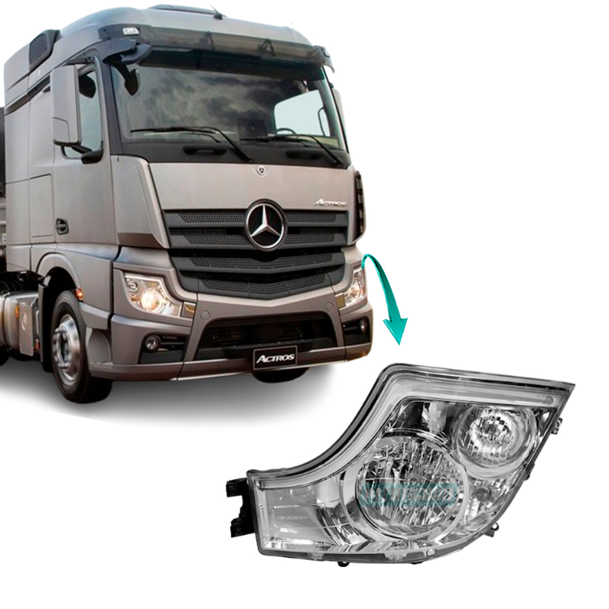 FAROL PRINCIPAL ESQUERDO MERCEDES ACTROS 961 MP4 2019 EM DIANTE (9618205039-F-51