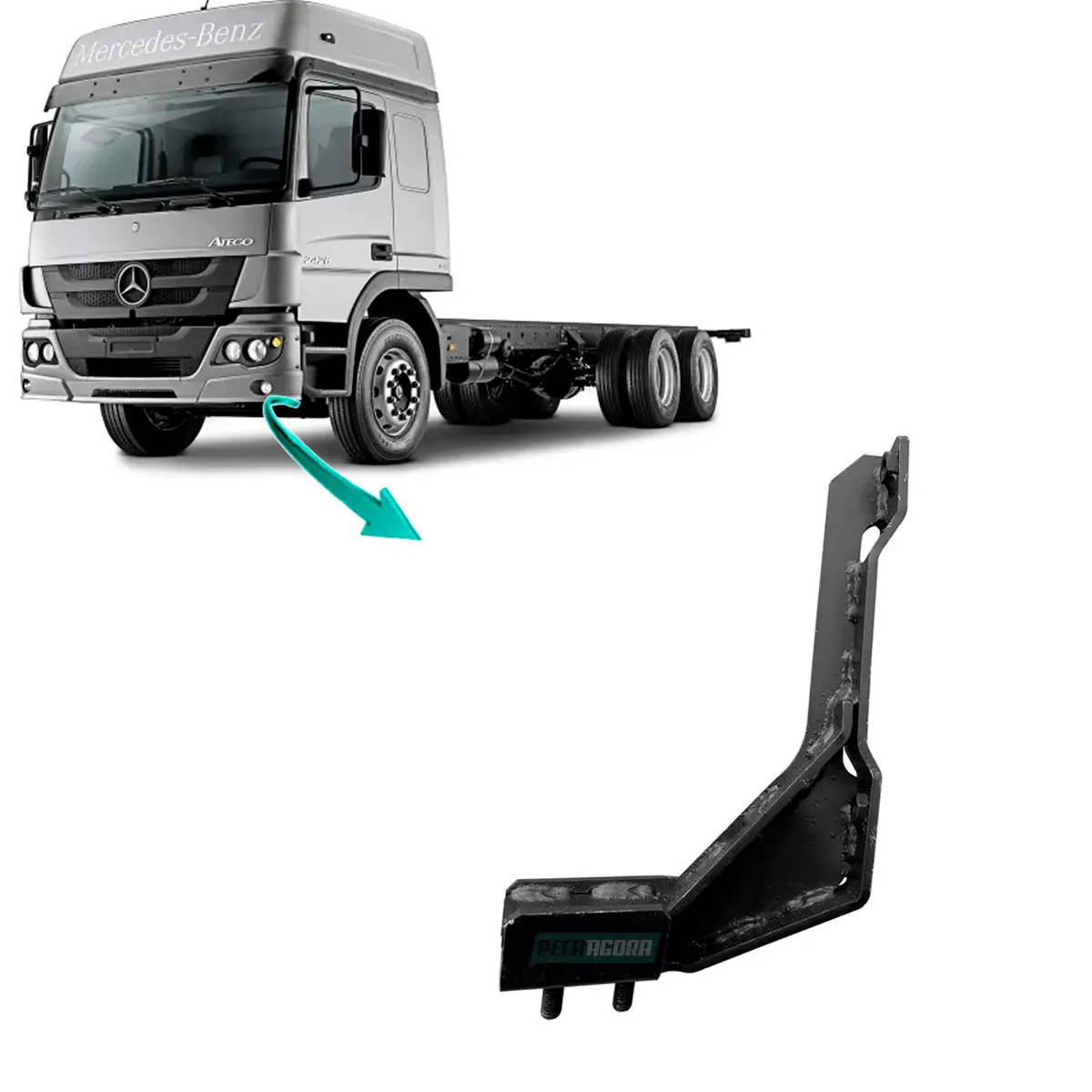 SUPORTE PARACHOQUE LATERAL ESQUERDO MB ATEGO 2010 A 2013 MET PRETO E-COAT (95852
