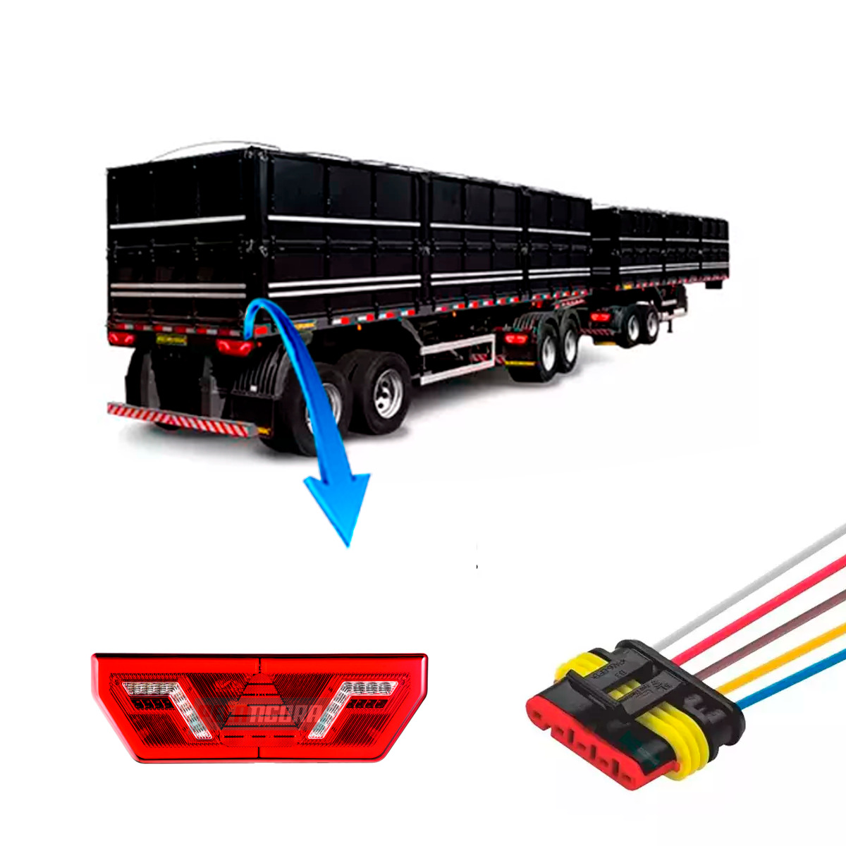 KIT LANTERNA TRASEIRA DIREITO COM CHICOTE CARRETA GUERRA IMPLEMENTOS COM LED 24V