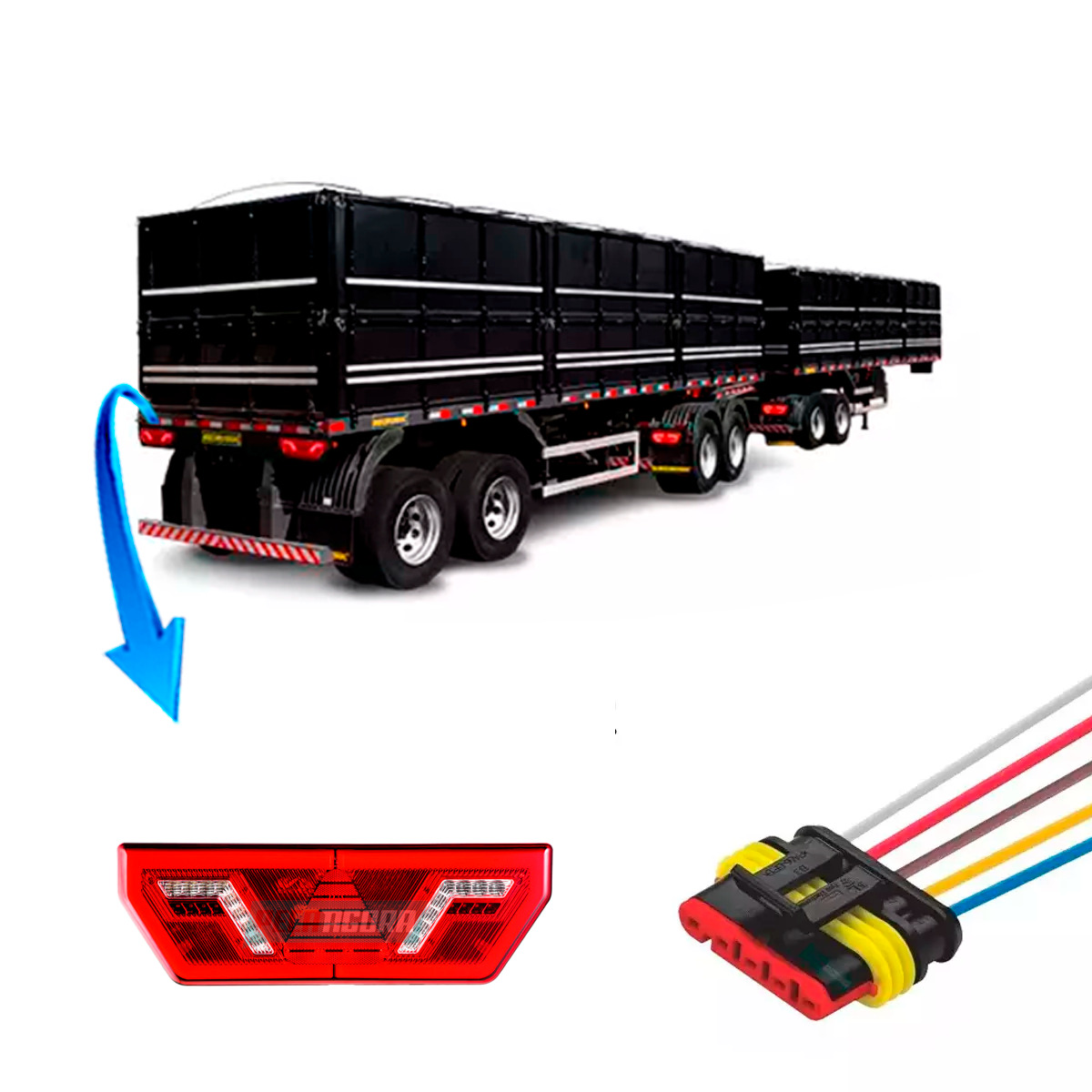 PAR CHICOTE 5 VIAS CONECTOR  LANTERNA TRASEIRA UNIVERSAL  CAMINHAO CARRETA E IMP