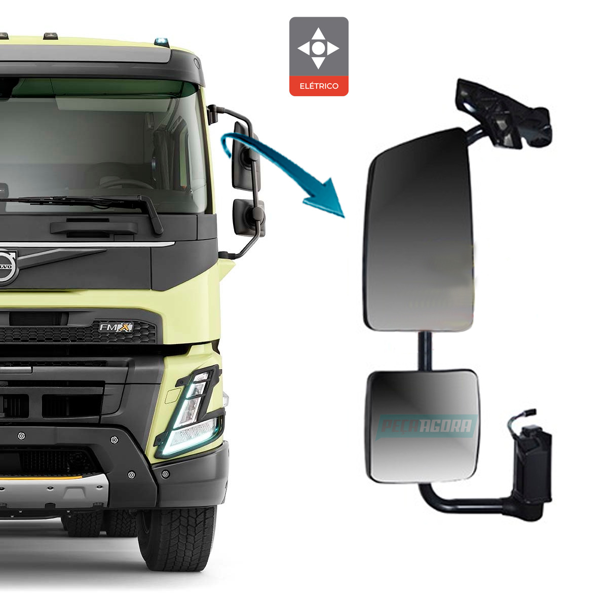 ESPELHO RETROVISOR ELETRICO ESQUERDO VOLVO FMX 2015 DIANTE COM AUXILIAR (8226665