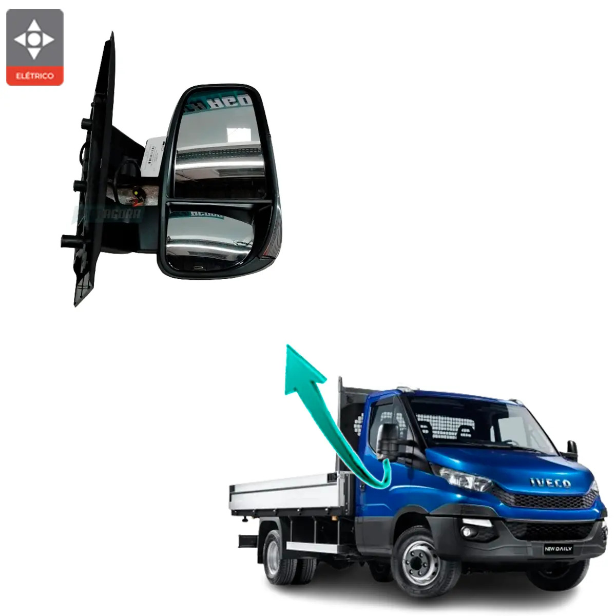 ESPELHO RETROVISOR DIREITO ELETRICO BRACO CURTO  NOVA DAILY 2017  (5802028037-58