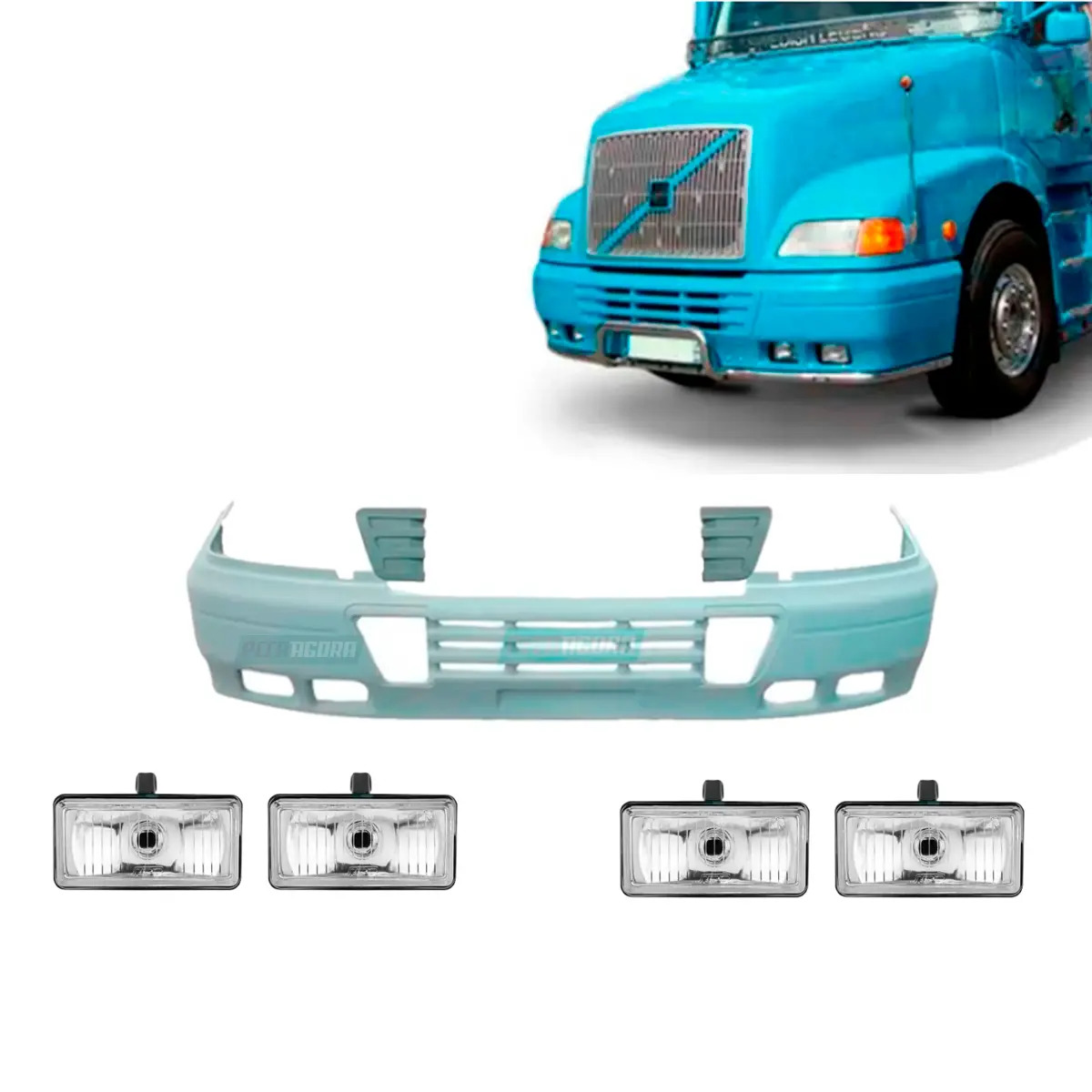 KIT PARACHOQUE TAMPAS MILHA  FIBRA COM 4 FAROIS VOLVO NH   (K.8129262-Q1040.1-42