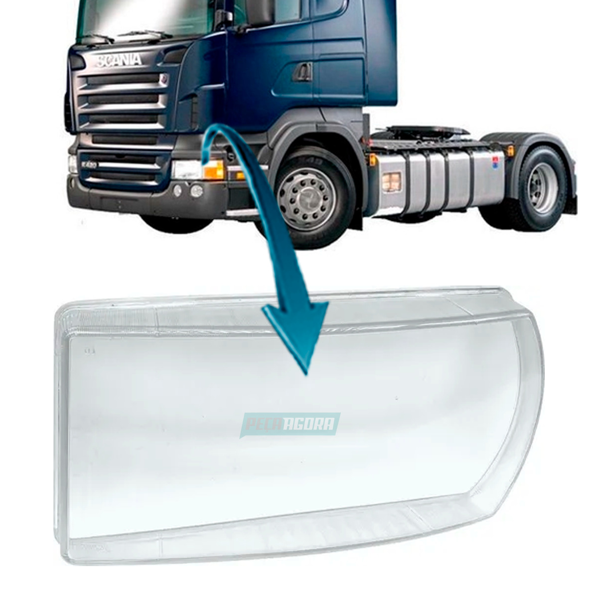LENTE VIDRO FAROL ESQUERDO PARA SCANIA SERIE 5 -P250 P310 P360 R440 (2399976-154