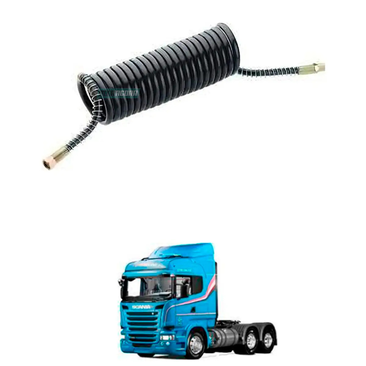 MANGUEIRA ESPIRAL 6,5M PRETA MACHO M16 X FEMEA M18 SCANIA SERIE 5 CAVALO MECANIC