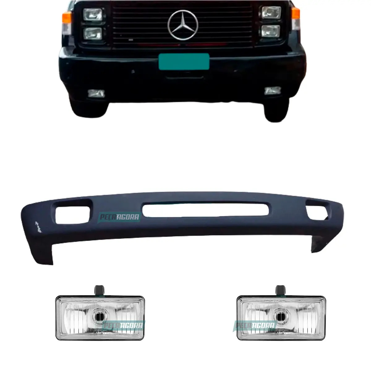 KIT SPOILER FIBRA CINZA ESCURO COM FAROL MB 1113 1313 1513 2013 2213  (K.AS2138P