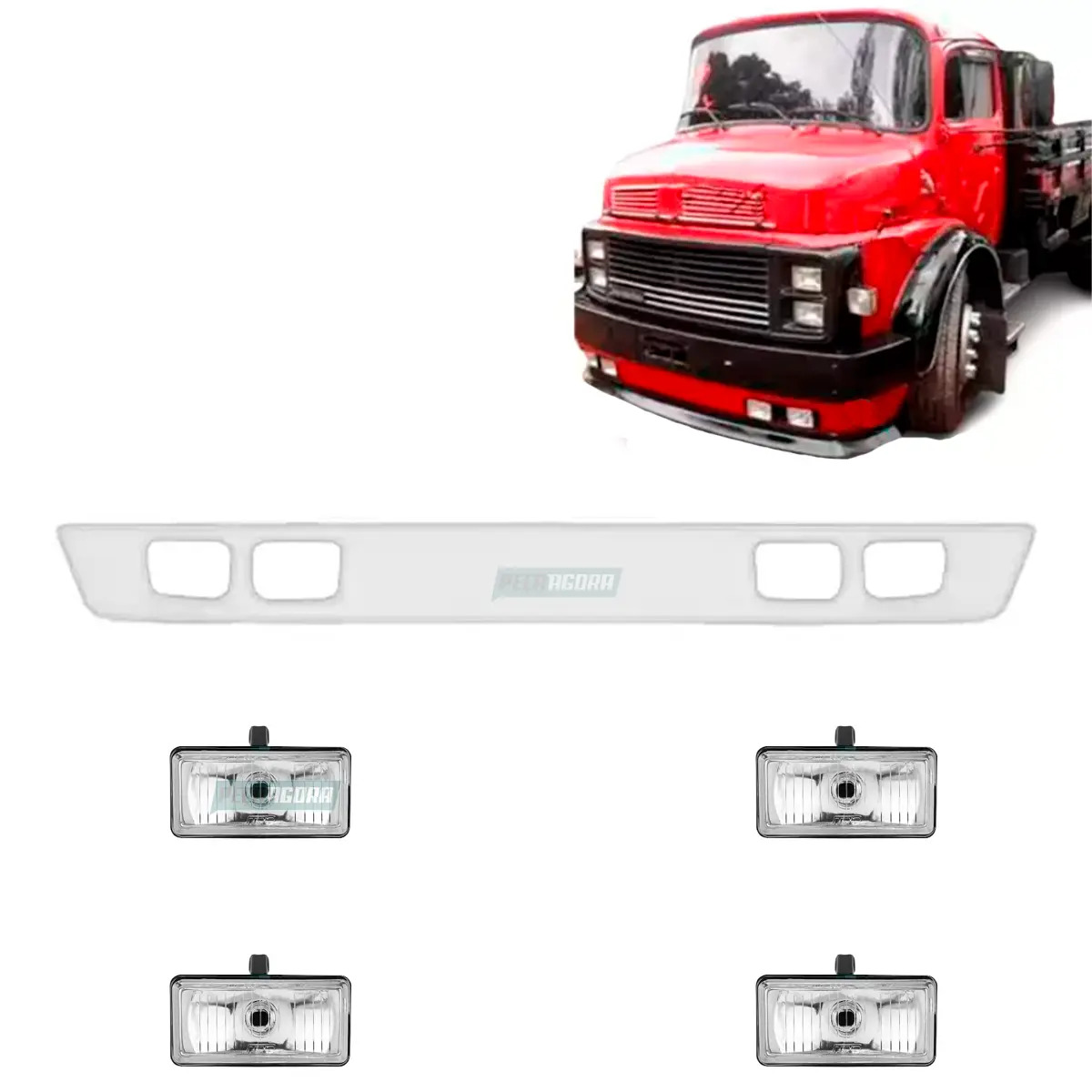 KIT SPOILER FIBRA BRANCO COM 4 FAROIS MILHA MB 1113 1313 1513 2013 2213 (K.AS337