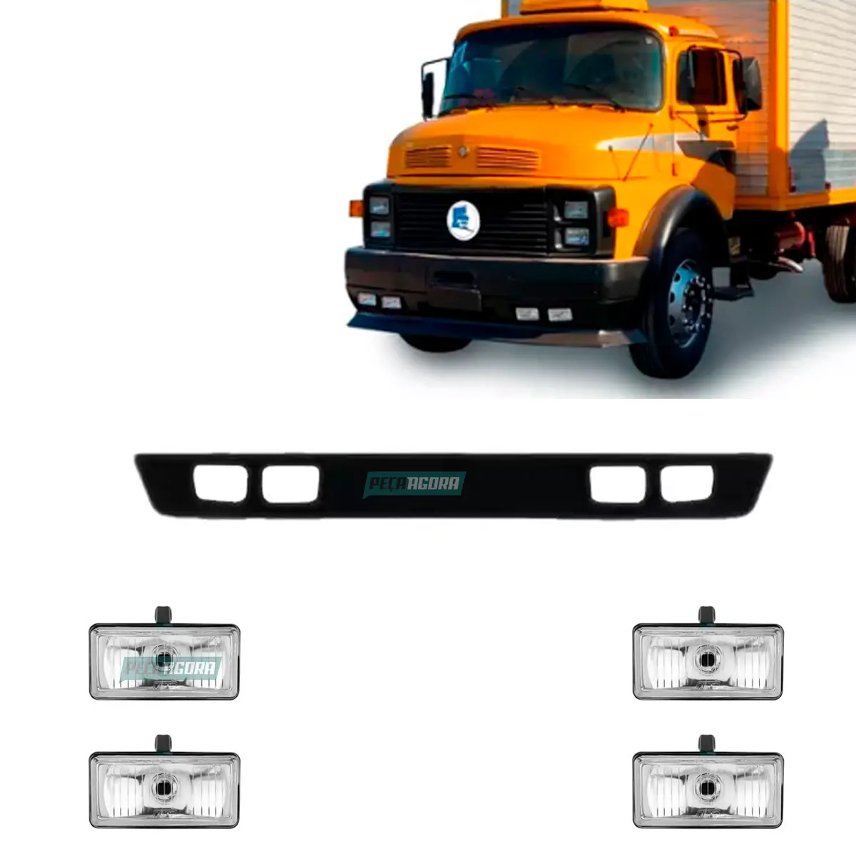 KIT SPOILER CENTRO FECHADO FIBRA PRETO COM FAROL  MB 1113 1313 1513 2013 2213 (K