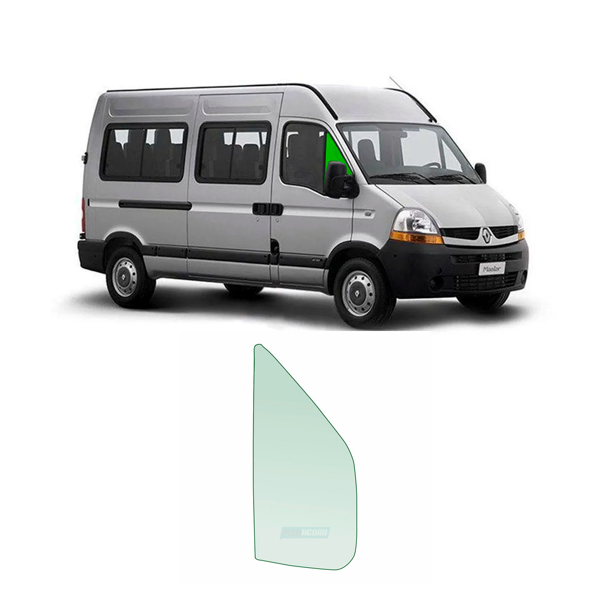 VIDRO QUEBRA VENTO DIR VERDE 285X657 CURVO RENAULT MASTER 2011 IVECO DAILY 1998 