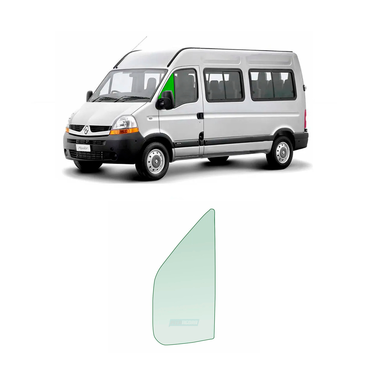 VIDRO QUEBRA VENTO ESQ VERDE 285X657 CURVO RENAULT MASTER 2011 IVECO DAILY 1998 