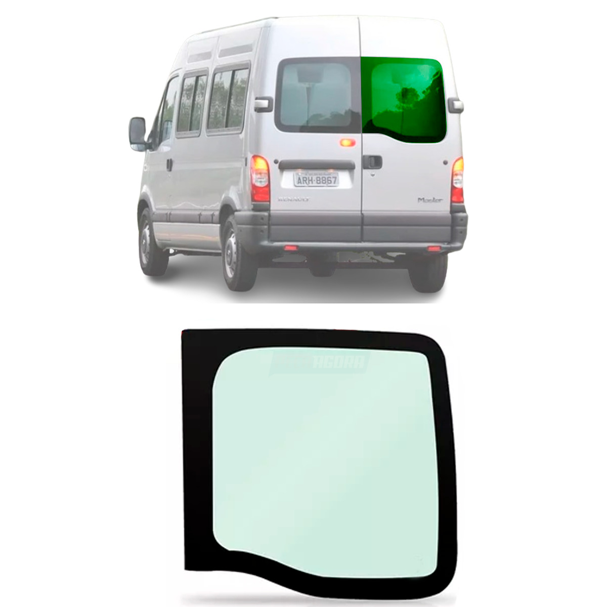 VIDRO VIGIA DIR VERDE SERIG 770X674 CURVO RENAULT MASTER ANTIGA 2011 2 VAOS 3 VA