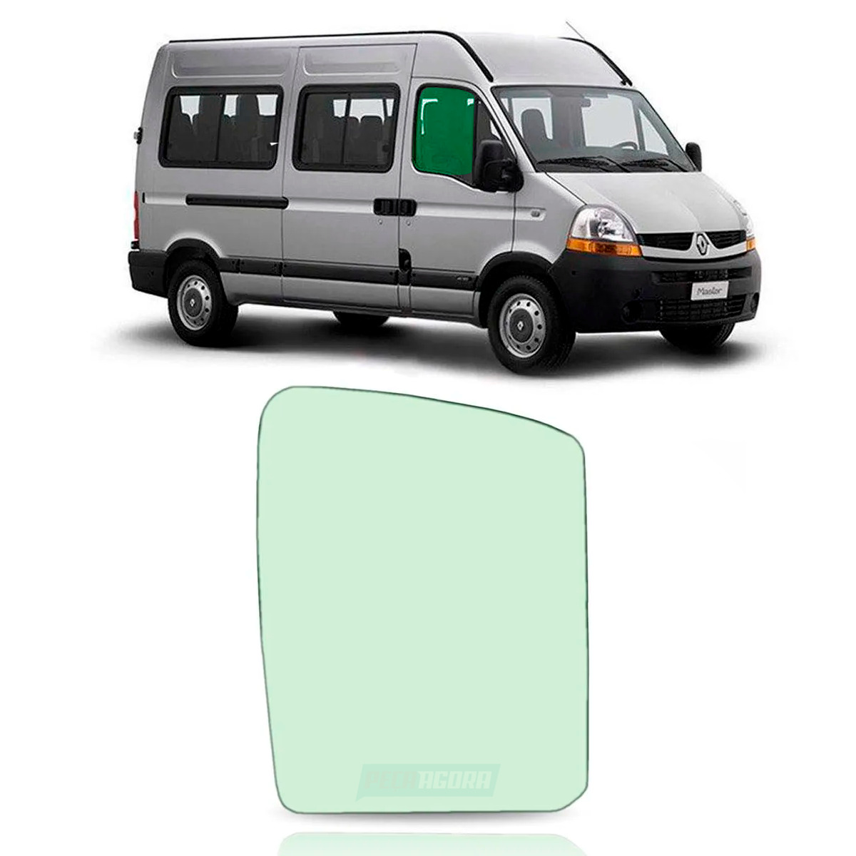 VIDRO PORTA DIR VERDE 609X904 CURVO <P>RENAULT MASTER ANTIGA 2011 2 VAOS 3 VAOS 