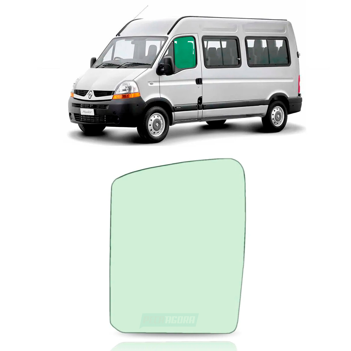 VIDRO PORTA ESQUERDO VERDE 609X904 CURVO RENAULT MASTER ANTIGA 2011 2 VAOS 3 VAO