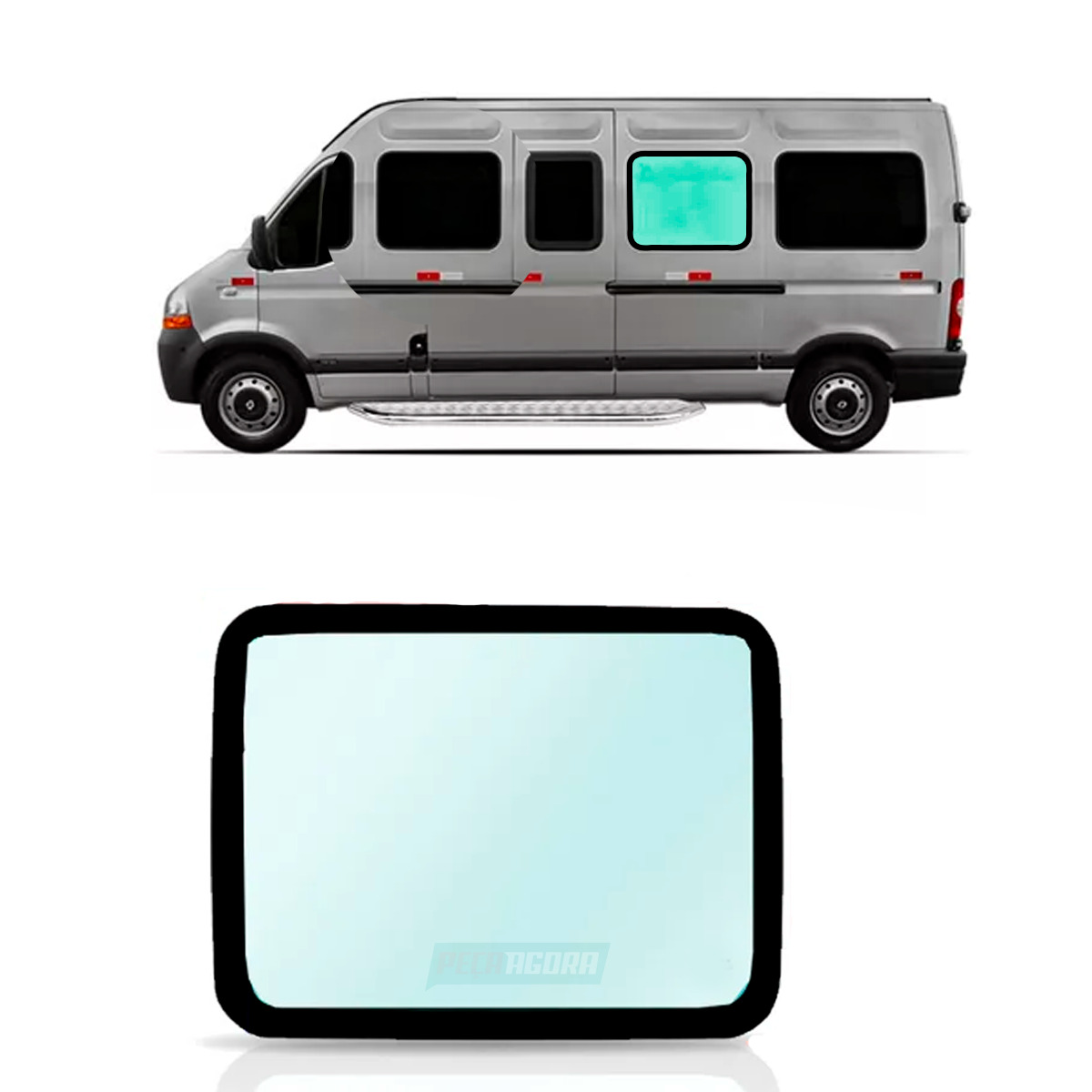 VIDRO LATERAL FIXO ESQ VERDE SERIG 825X640 CURVO RENAULT MASTER ANTIGA 2011 3 VA