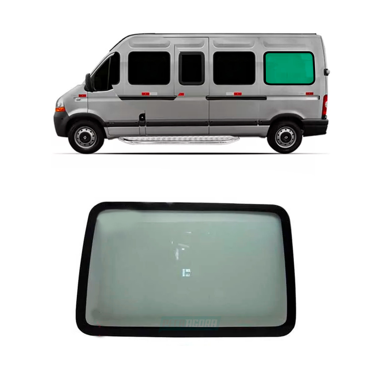 ULTIMO VIDRO LATERAL ESQ VERDE SERIG TRASEIRO 640X1010 CURVO RENAULT MASTER ANTI