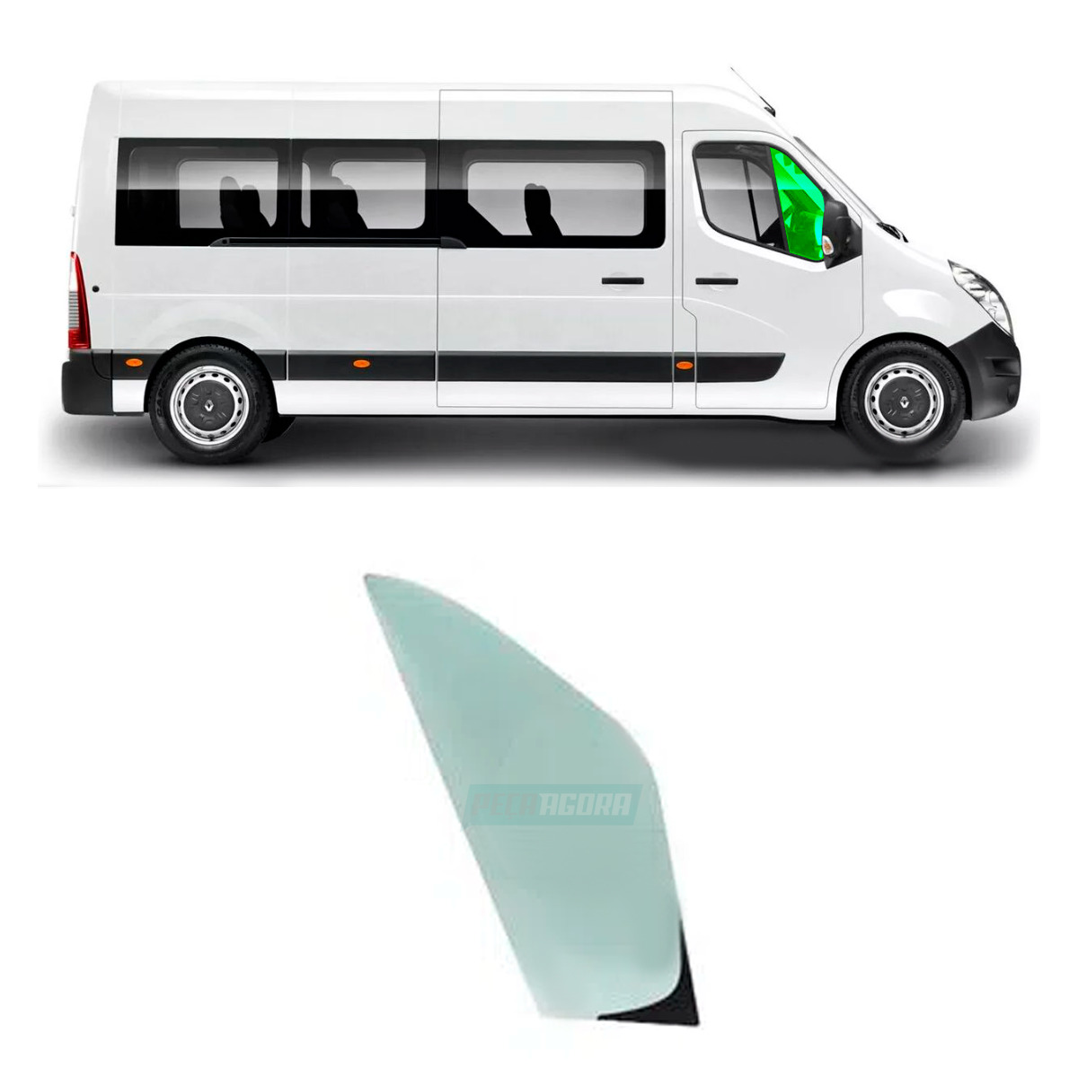VIDRO QUEBRA VENTO VERDE DIR SERIG 369X801 CURVO RENAULT MASTER NOVA 2014 2 VAOS